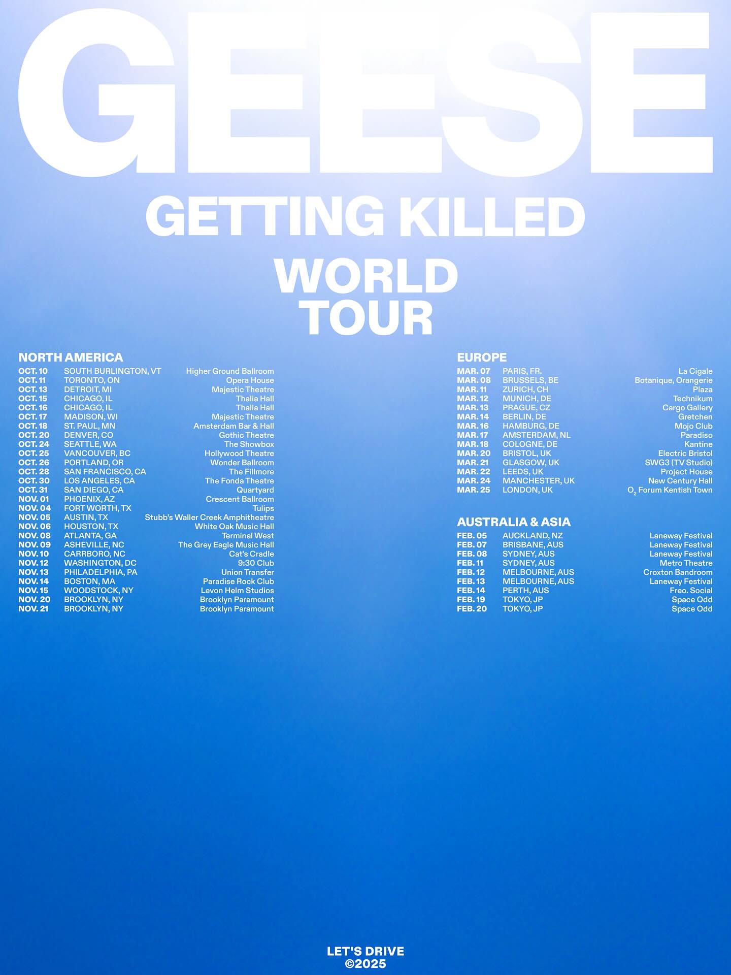 Geese The Getting Killed Tour Tour Poster 2025-2026